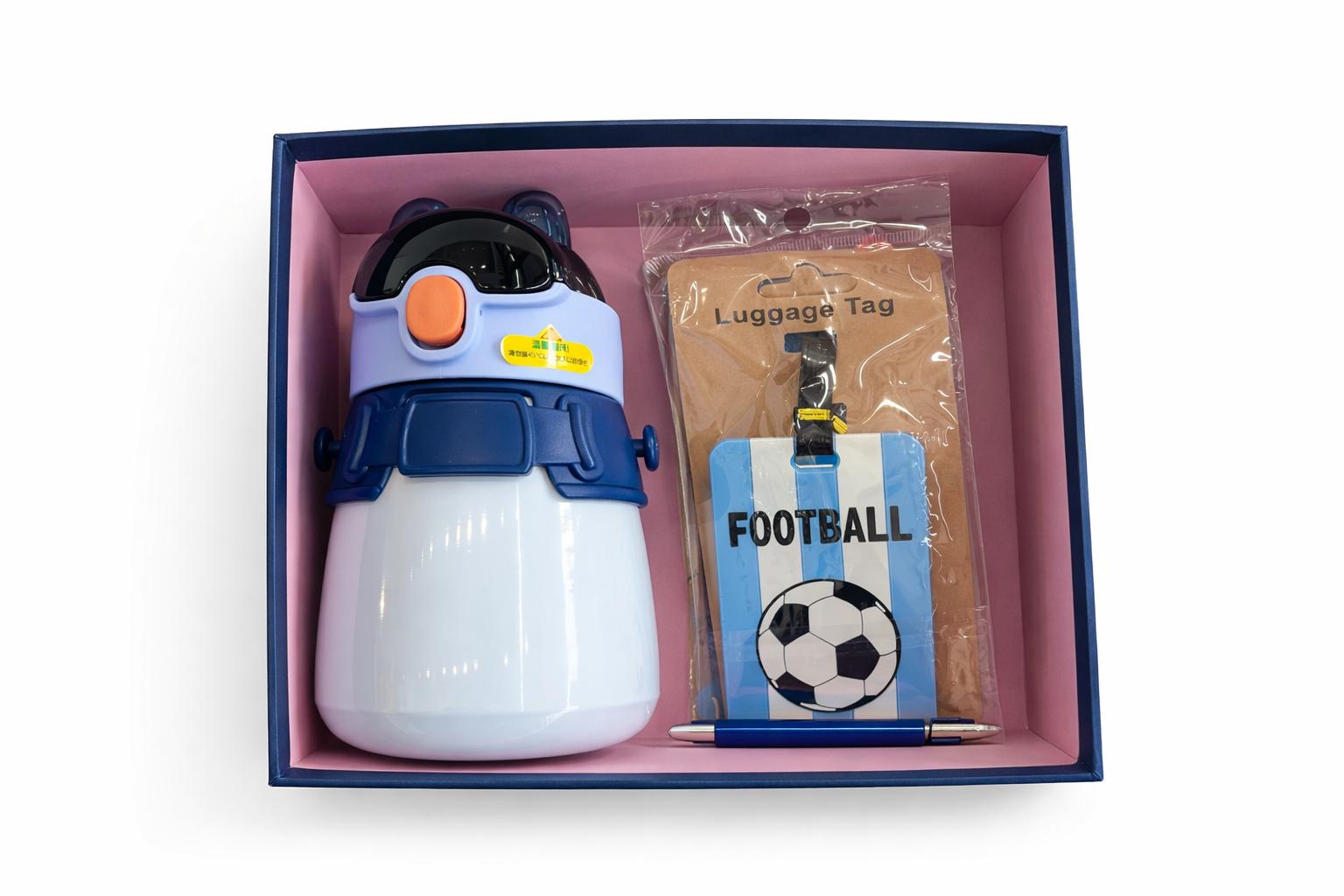 Kit Infantil com Garrafa Térmica, Identificador de Bagagem e Caneta