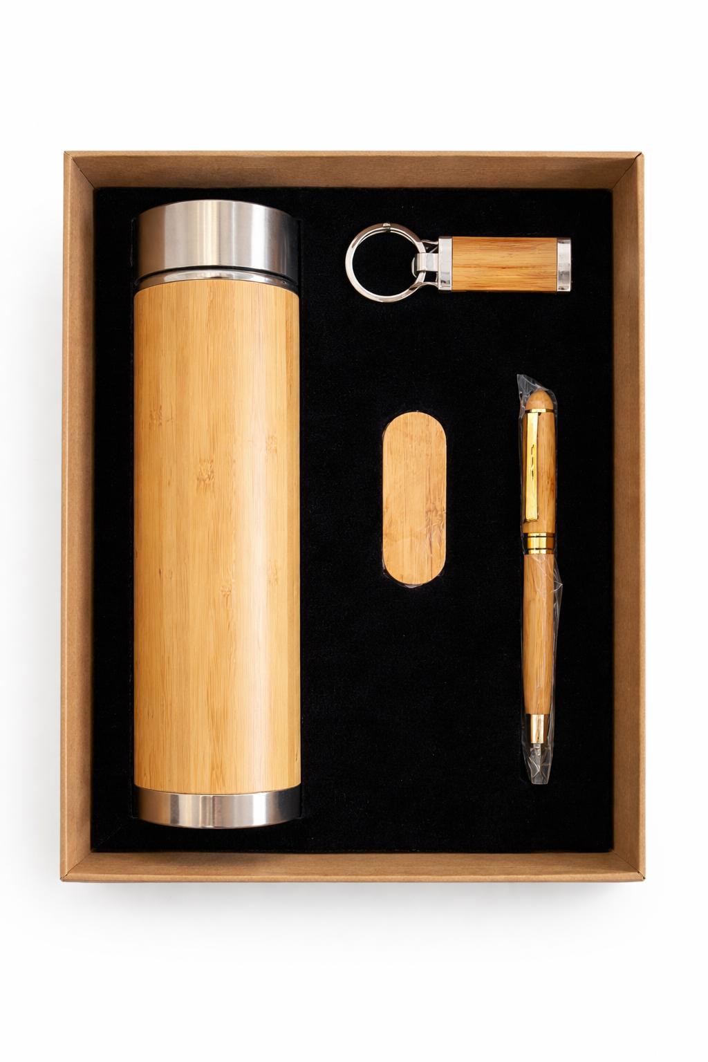 Kit Ecológico em Bambu com Garrafa Térmica